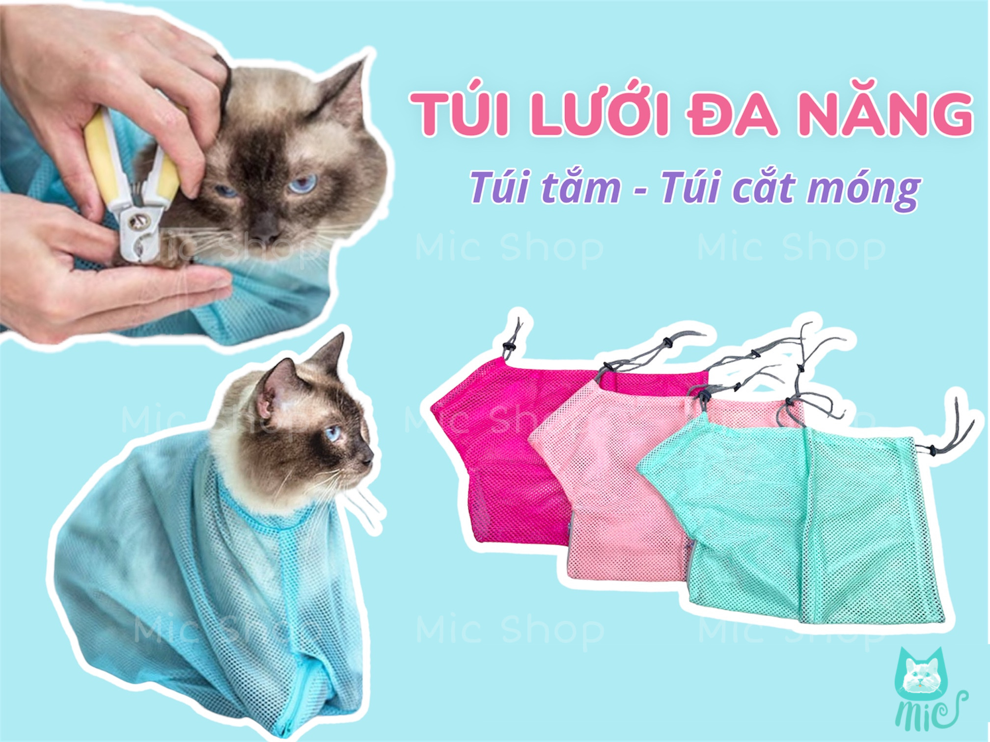 Túi lưới đa năng- Túi tắm- túi cắt móng vệ sinh cho chó mèo