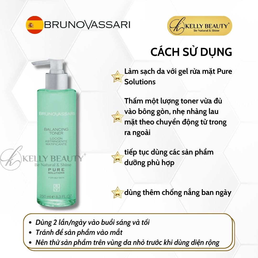 Toner Cân Bằng Cho Da Dầu Mụn Pure Solutions Balancing Toner - Bruno Vassari | Kelly Beauty