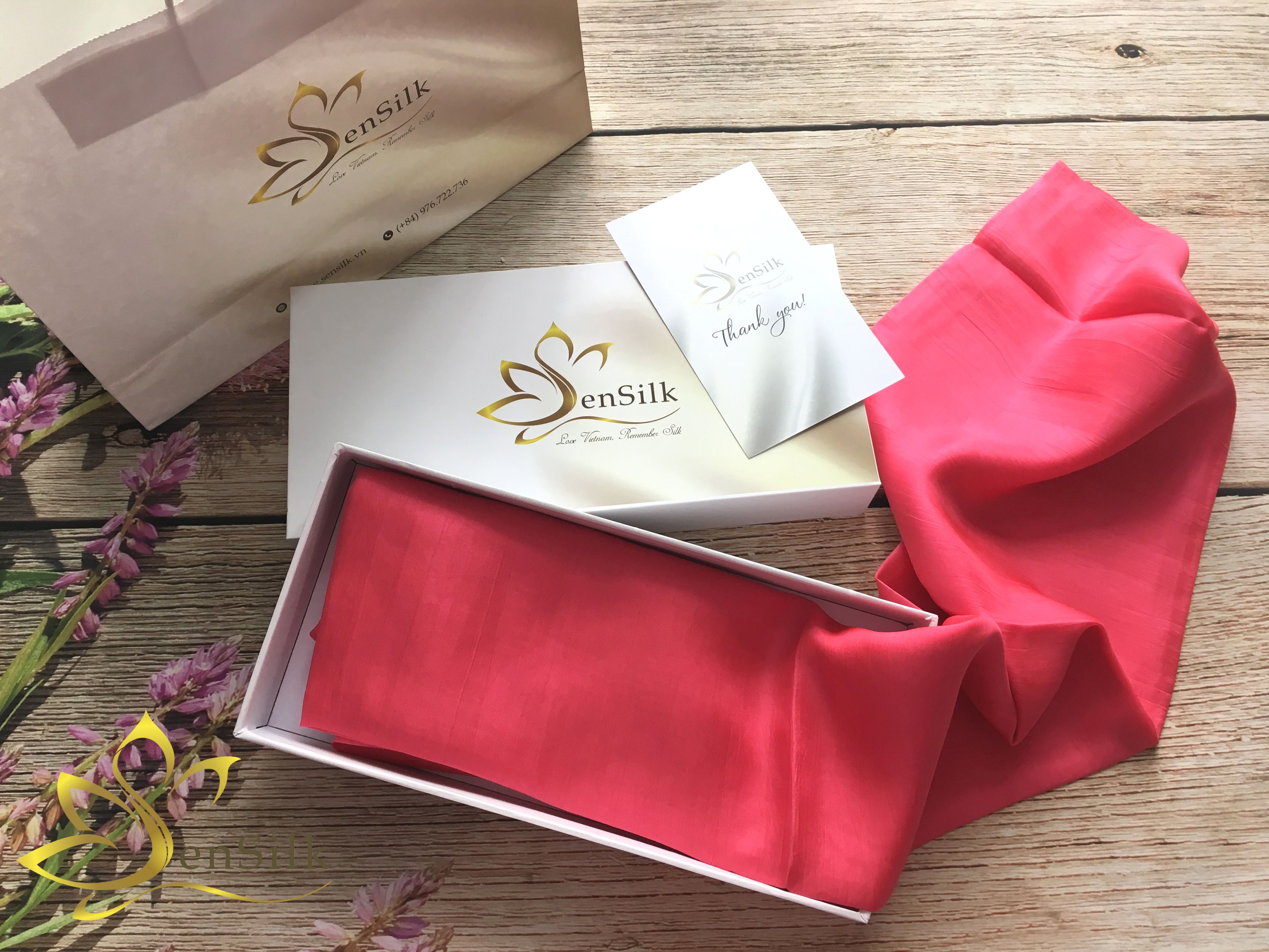 Khăn Lụa Nha Xá SenSilk (Đỏ) - 100% Silk Scarf - Lụa Tặng Khách Nước Ngoài