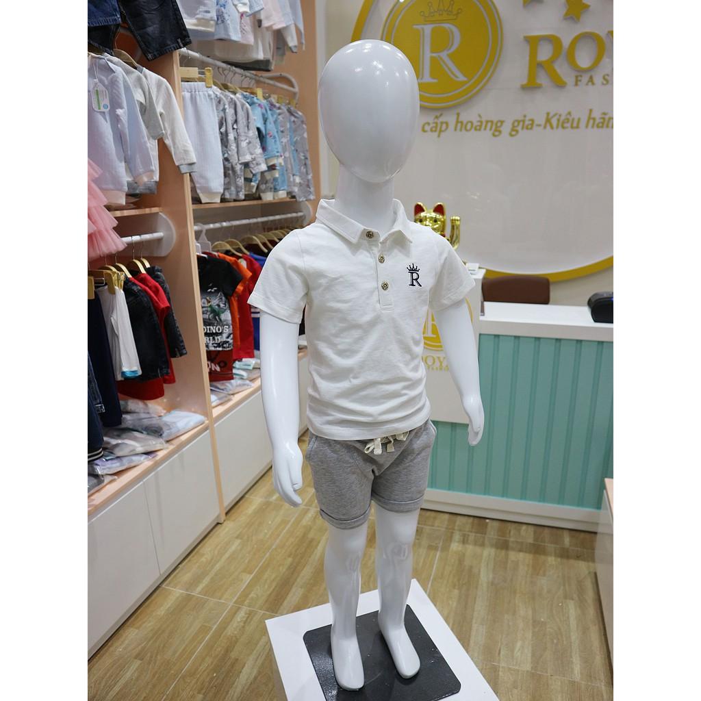 Bộ quần áo bé trai, áo thun trắng cổ bẻ quần thun Bé 12 tháng – 5 tuổi (RTN3811