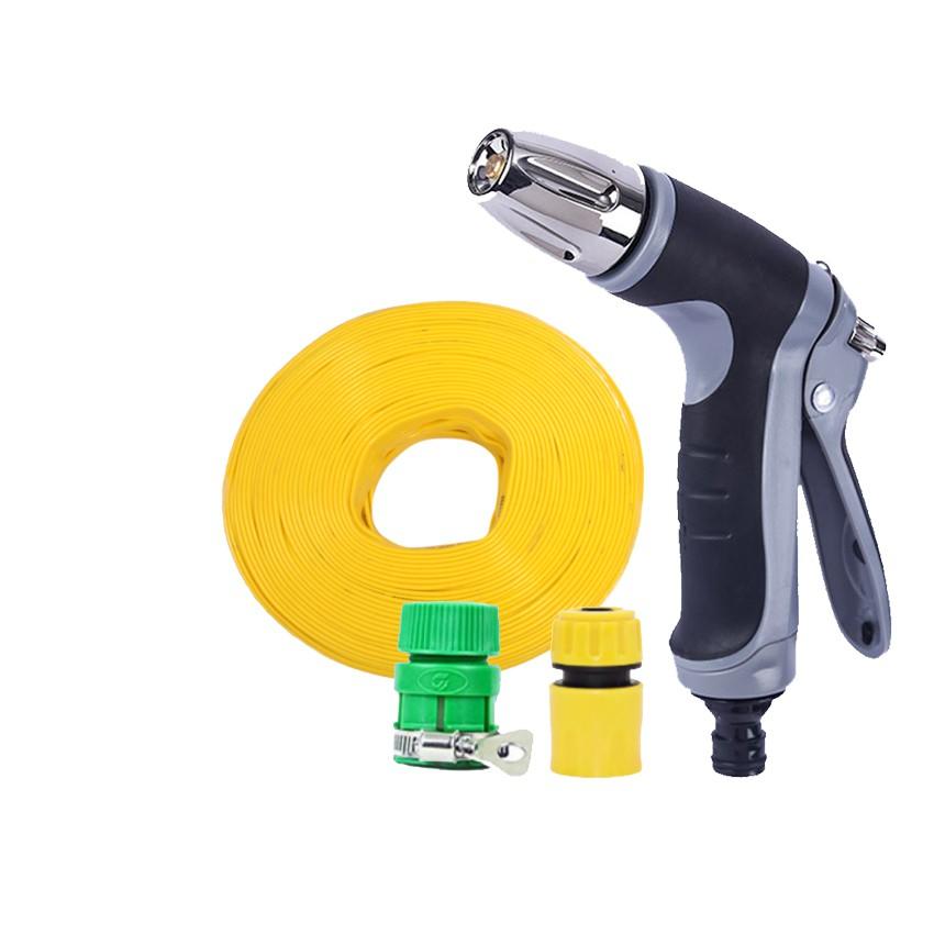 Bộ dây vòi xịt nước rửa xe, tưới cây tăng áp 3 lần cút nhựa nối nhựa vàng loại 20m 206817