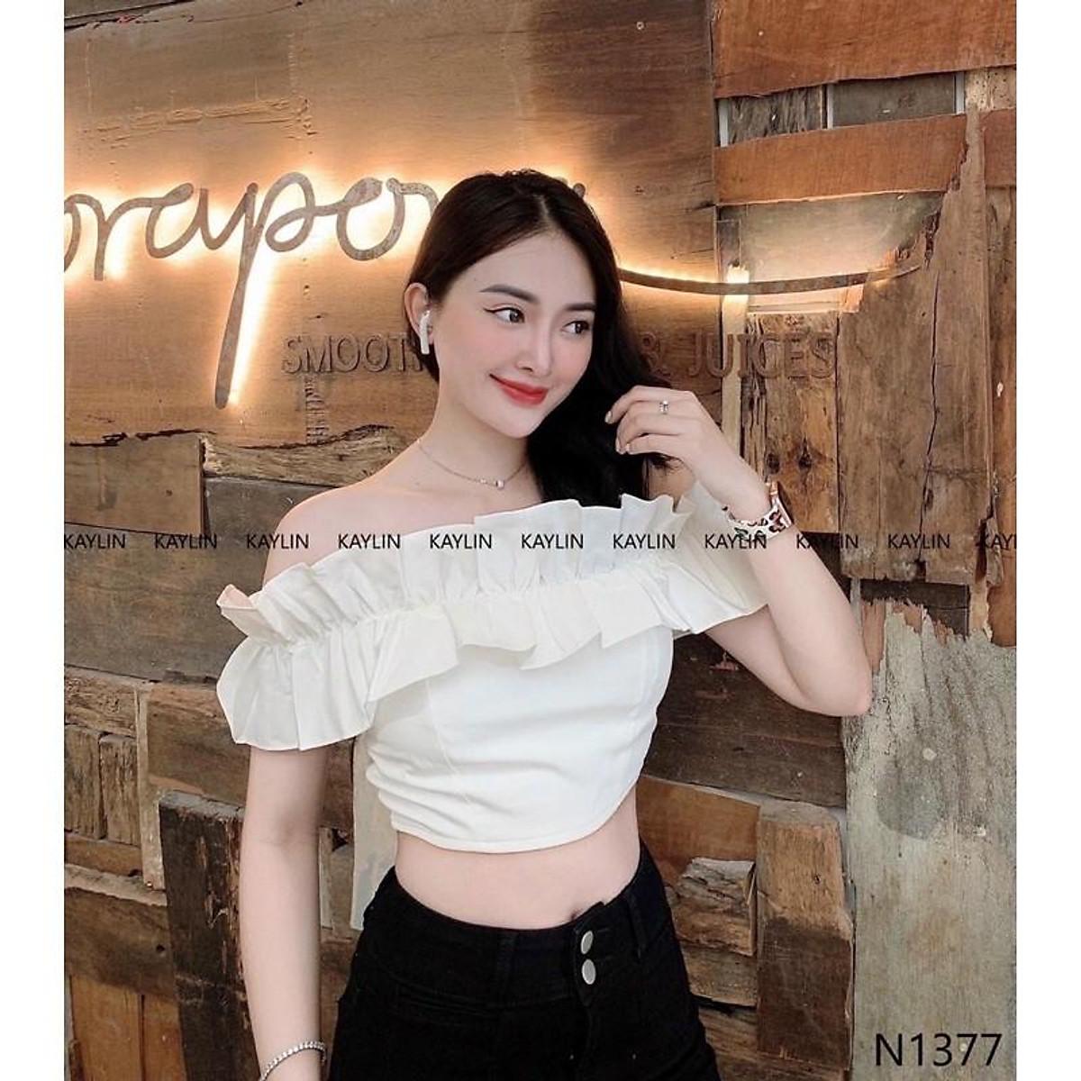 Áo kiểu nữ trễ vai phối bèo quyến rũ siêu đẹp