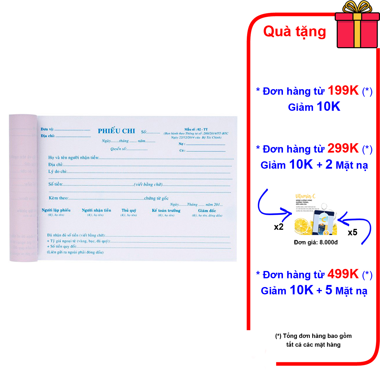 10 cuốn phiếu chi 1 liên, 2 liên, 3 liên 13x19