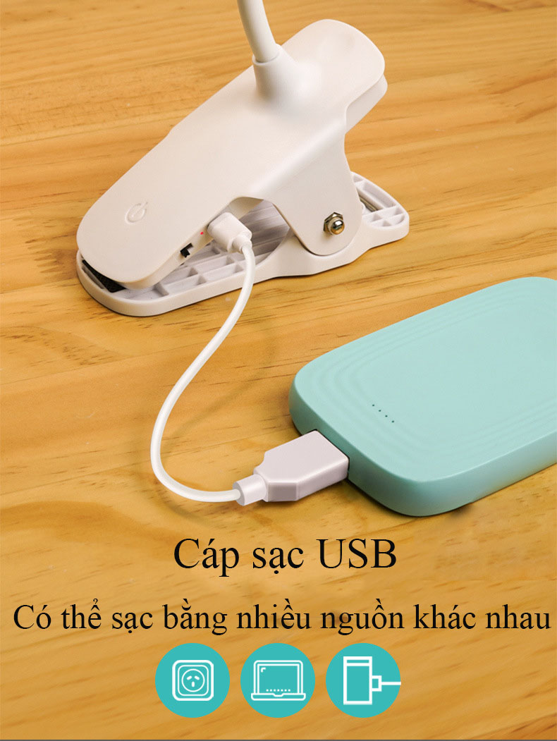 Đèn Bàn Học Đọc Sách, Làm Việc Cao Cấp Kẹp Bàn – 03 Mức Độ Ánh Sáng Vàng Bảo Vệ Mắt Chống Cận Pin 2500 mAh
