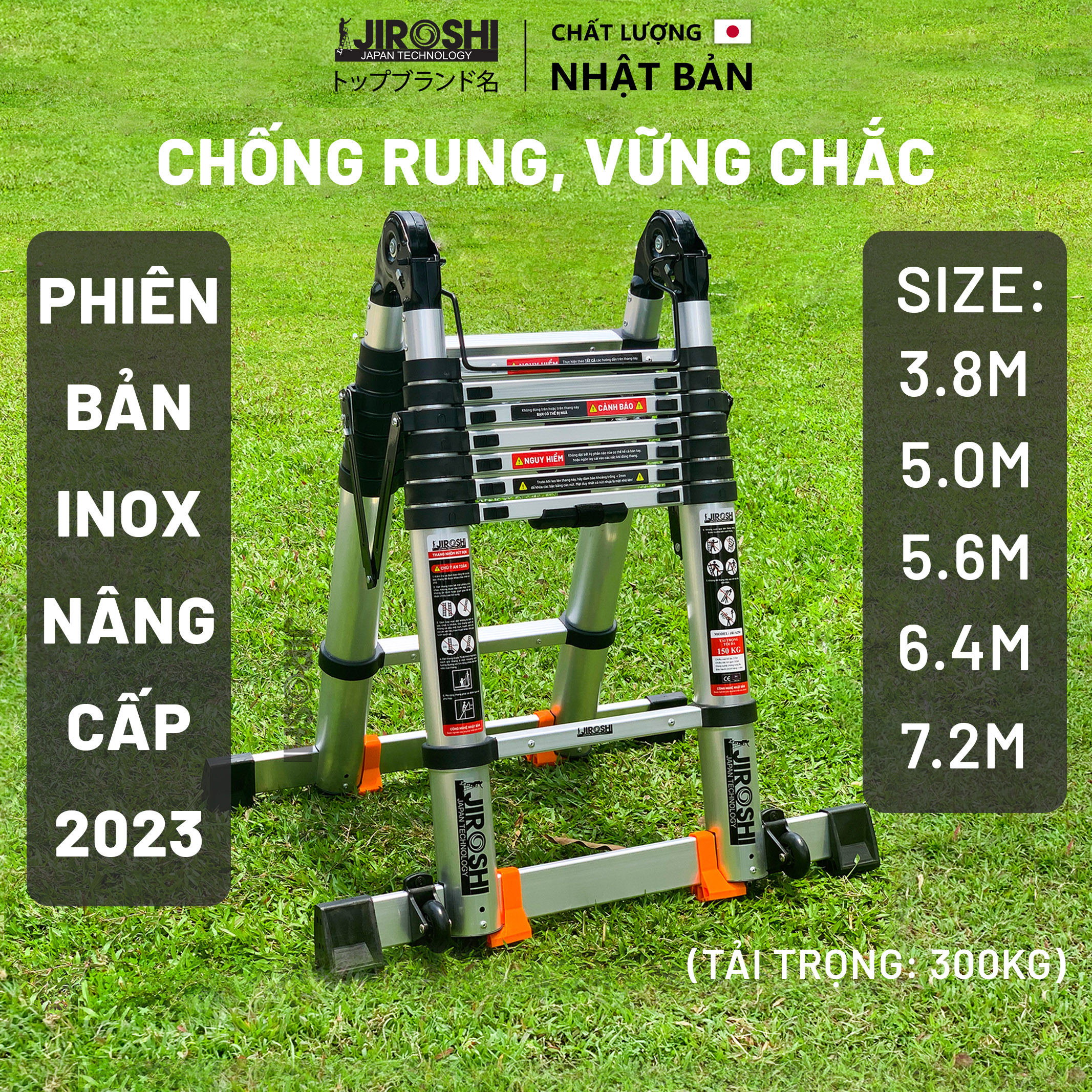 Thang nhôm rút chữ A 3m8 5m 5m6 6m4 7m2 công nghệ  nhật bản bảo hành 12 tháng