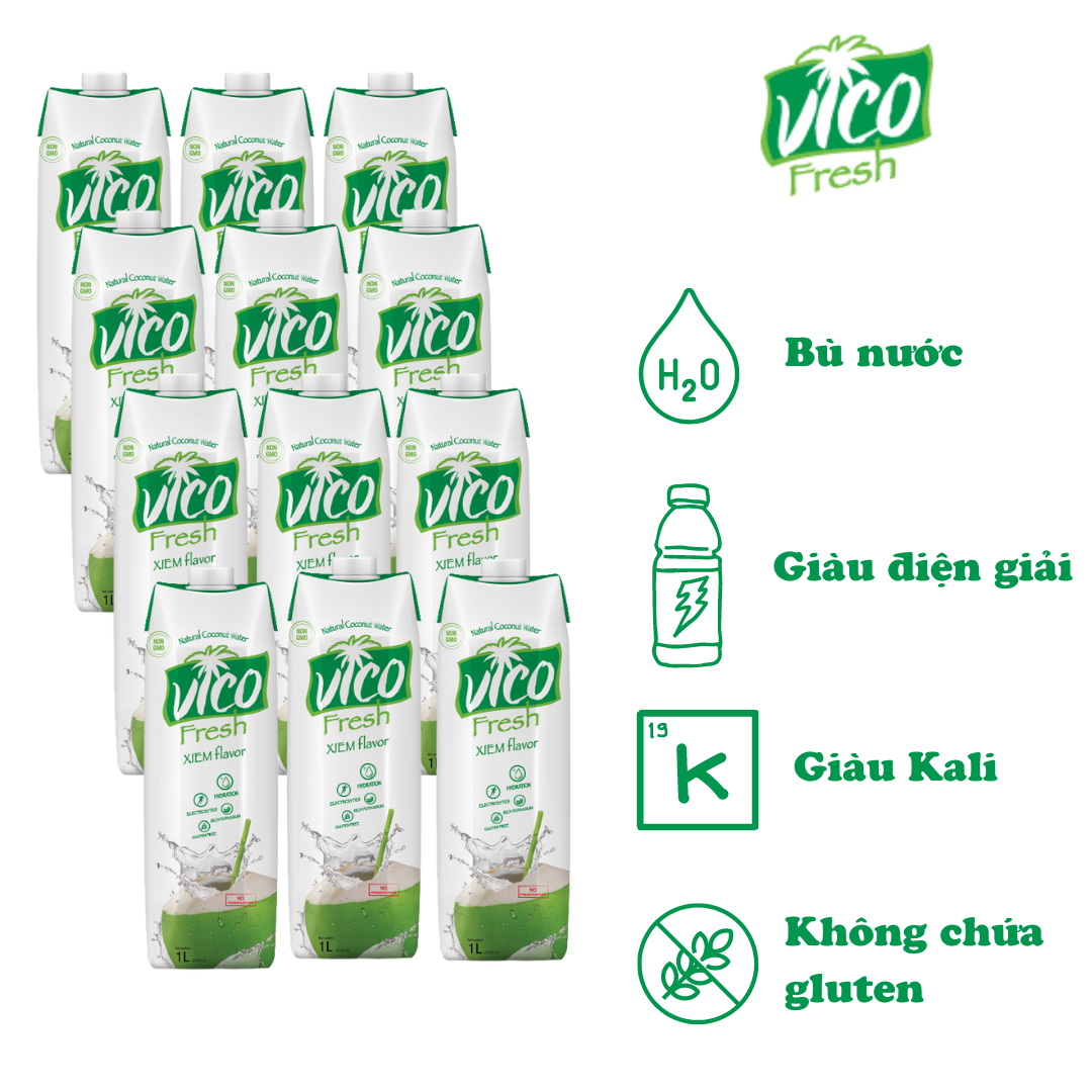 Thùng 12 hộp Nước dừa xiêm VICOFRESH (1 lít/hộp)