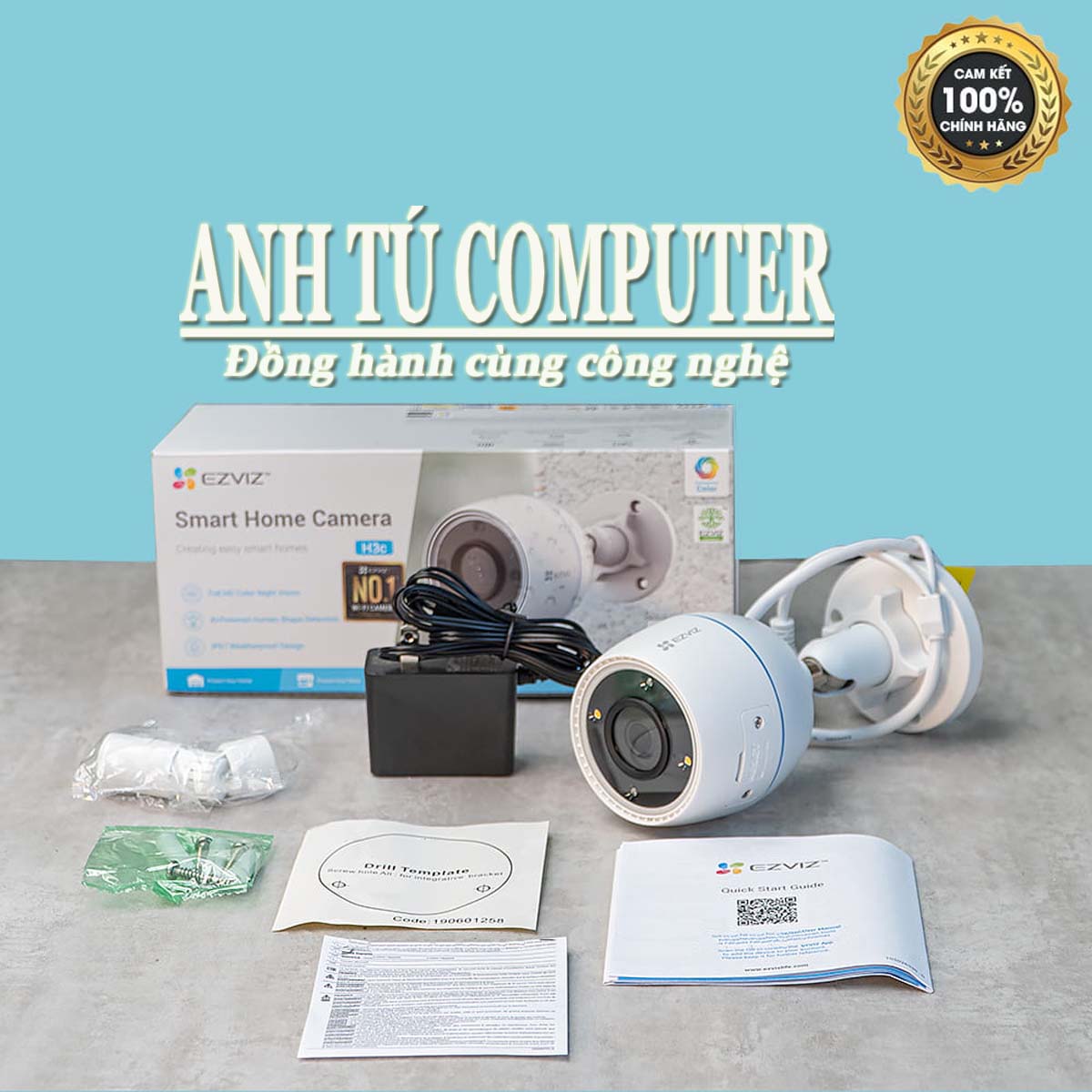 Camera WiFi Colorvu 2MP EZVIZ H3c Color hàng chính hãng