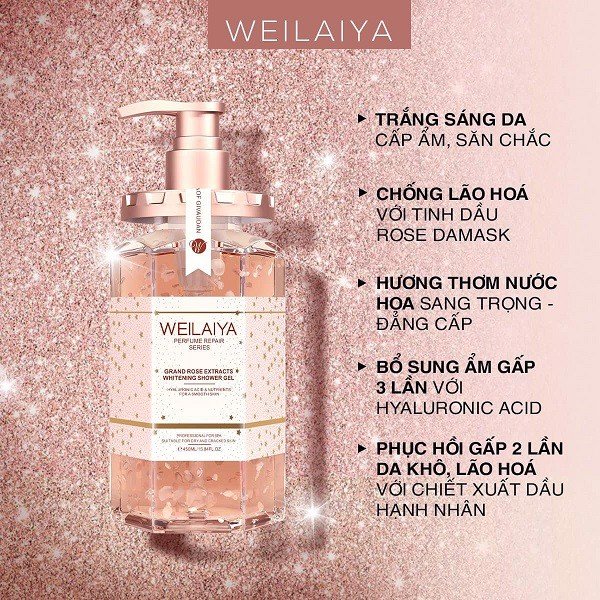 Combo Sữa tắm trắng da tủy mật hoa hồng damask WEILAIYA và Tẩy da chết toàn thân Weilaiya Niacinamide