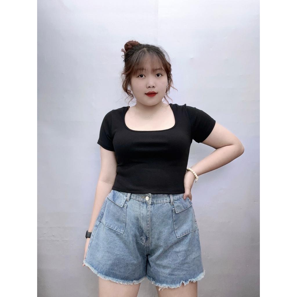 Quần jean rách BIGSIZE nữ lưng cao dáng chữ A không co giãn, Quần short bò nữ ống rộng 58-93kg J3