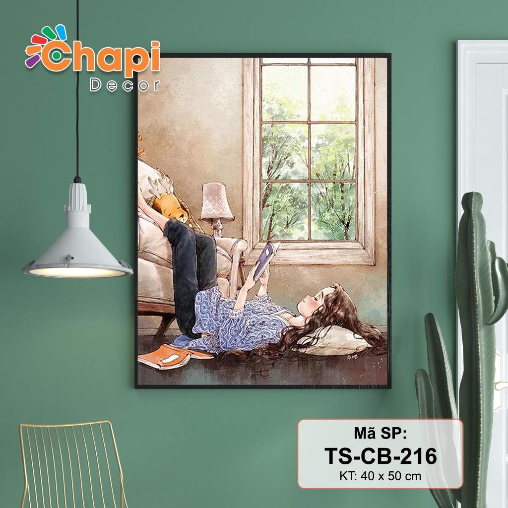 Tranh tô màu số hóa Chapi Cô Bé Tóc Xù KT 40x50cm đã căng khung, Có dầu bóng