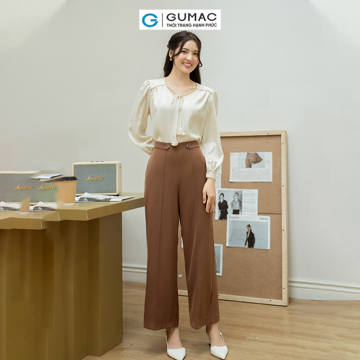 Quần tây công sở dáng suông chiết ly GUMAC QD08021