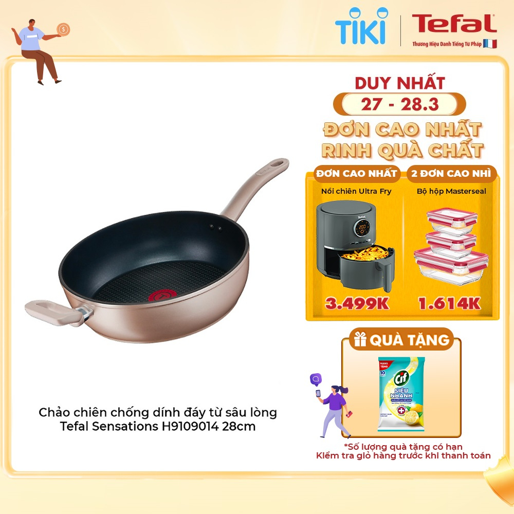 Chảo sâu lòng chống dính đáy từ Tefal Sensations 28cm dùng cho mọi loại bếp - Hàng chính hãng