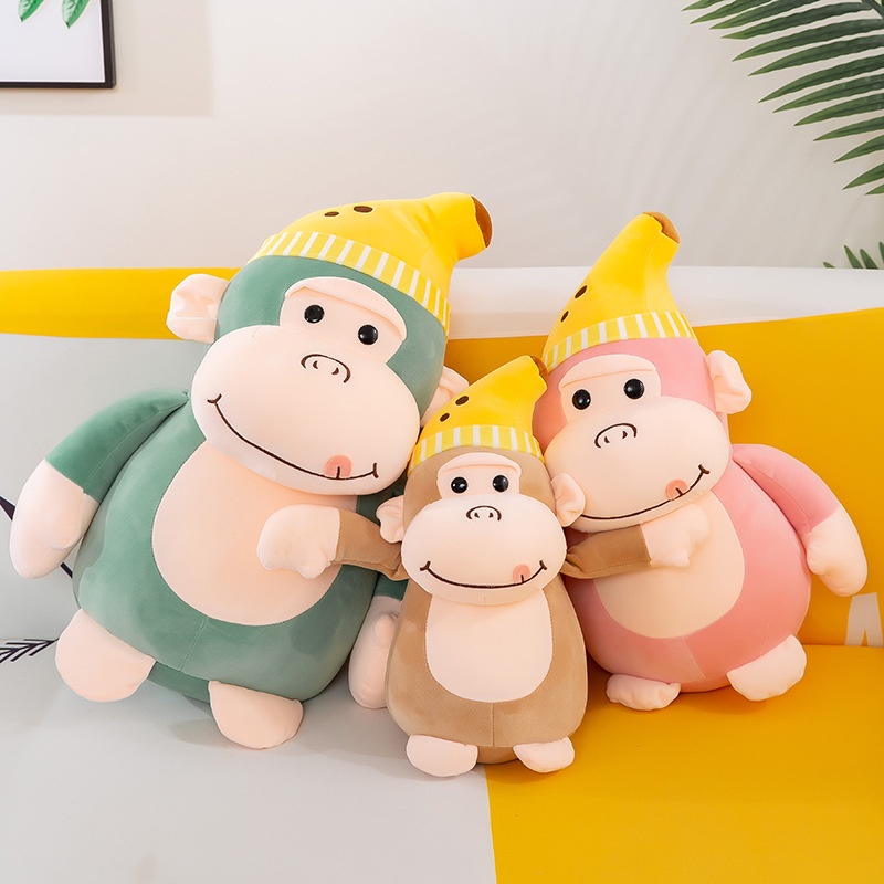 Gấu Bông Khỉ Kingkong Đội Nón Chuối Dễ Thương Siêu Mềm Mịn (25cm--->60cm) Vải Miniso Mềm Mịn, An Toàn, Hàng Xịn Loại 1 (Tặng Kèm 1 Ví Da 12 Ngăn Đựng Thẻ ATM, CCCD)