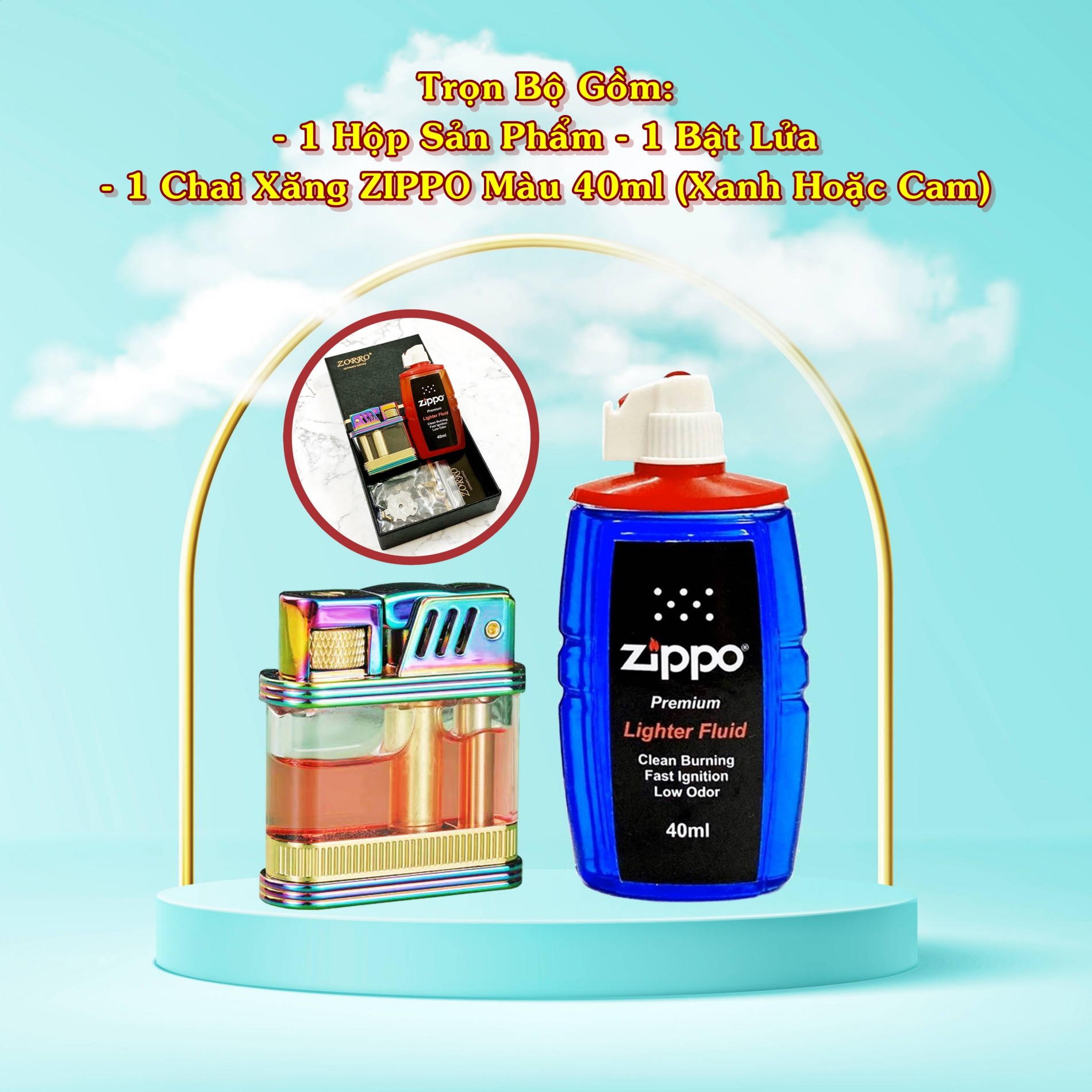 SET Bật lửa hột quẹt xăng lộ thiên Z716 tặng kèm chai xăng - xài xăng