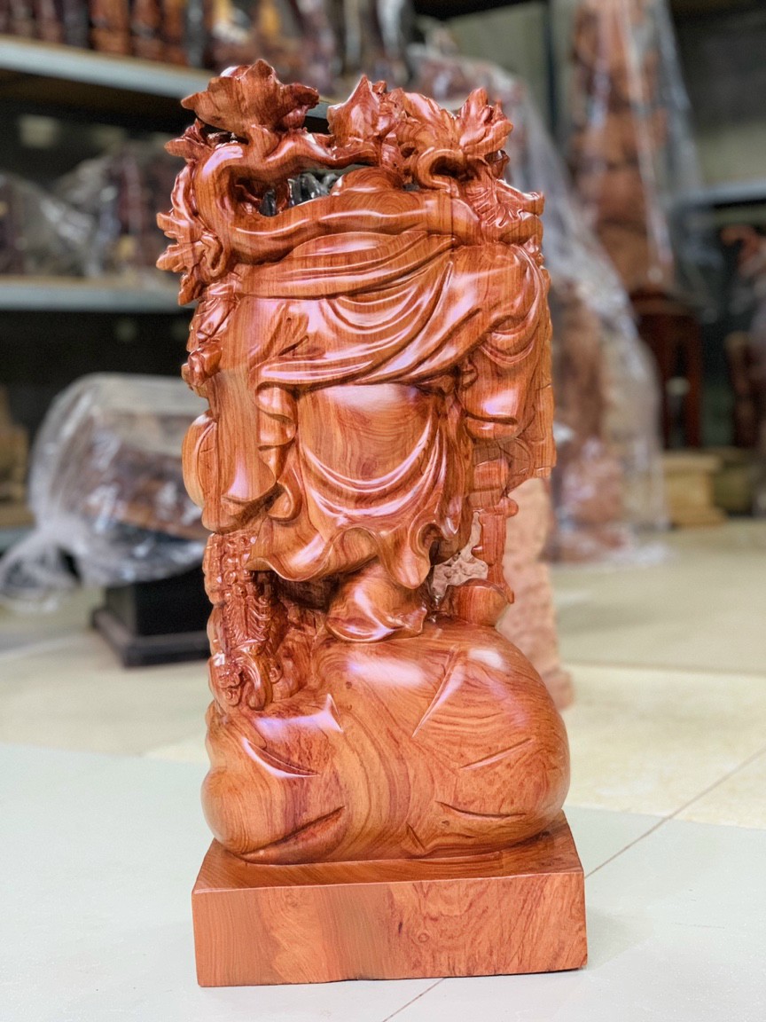 Tượng phật di lặc ngũ phúc gánh cành đào kt cao 60×25×14cm