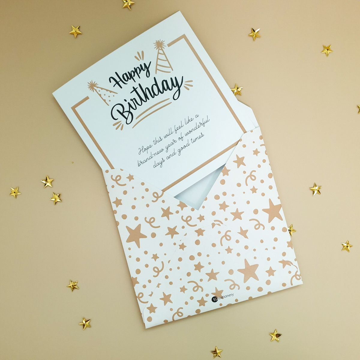 Thiệp chúc mừng sinh nhật 12x12 SDstationery SN2 STARRY họa tiết ngôi sao typography chữ viết tay đơn giản