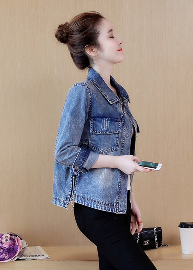 Áo Khoác Jeans Nữ Thêu Kim Sa Chữ E BY1054- Xanh Đen (Size