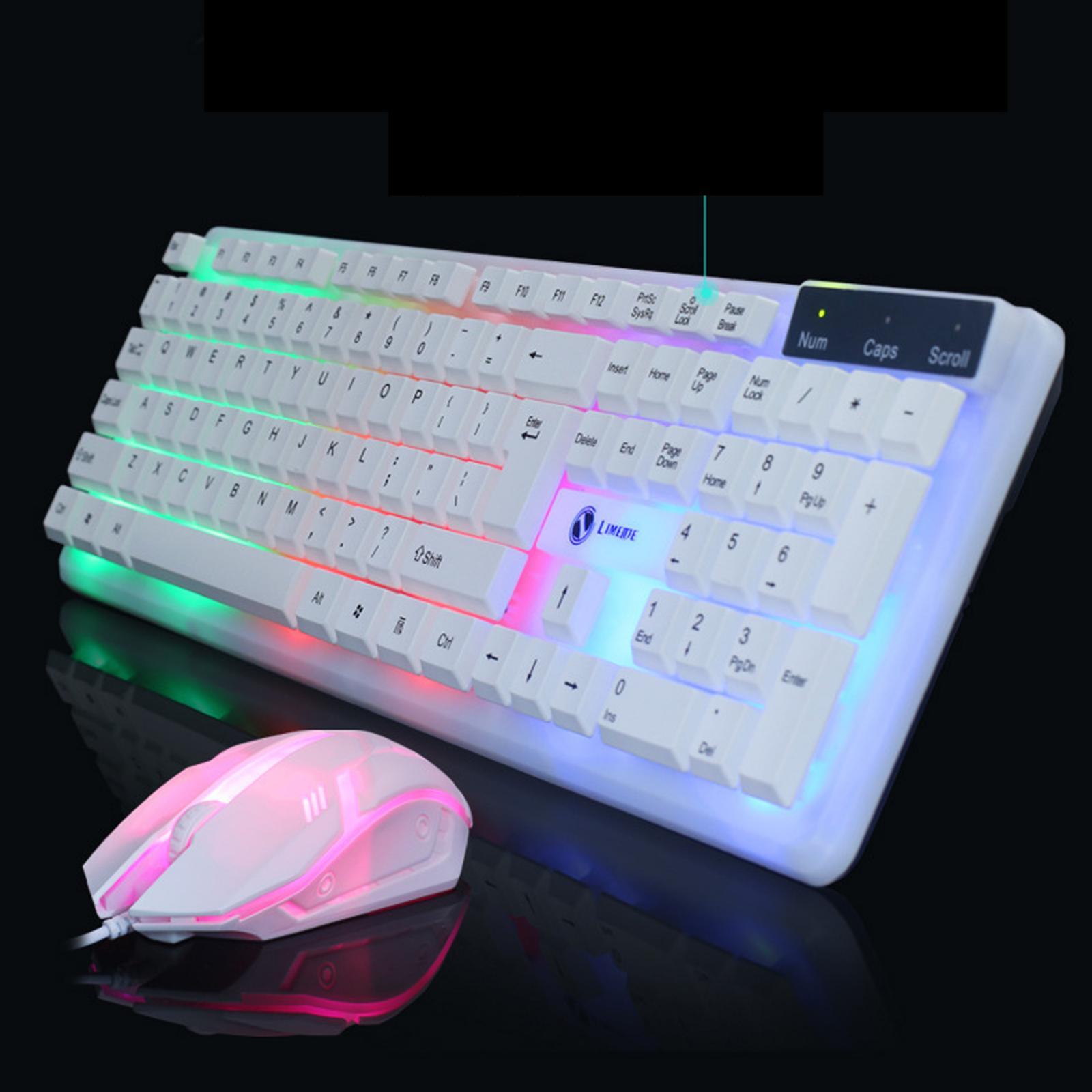 Gamer Wired Keyboard USB Mouse Set for Laptop Pc, 7-Color Breathing Backlit Mouse, US English Layout