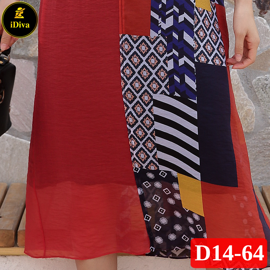 Đầm suông trung niên cao cấp iDiva D14-64, chất liệu lụa voan mềm mại, dáng suông bigsize phù hợp u50 dự tiệc sang trọng