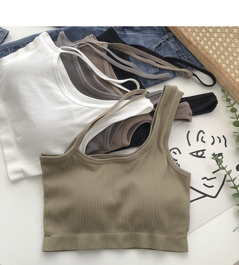 Áo hai dây quai chéo dáng croptop có đệm ngực, bra gân tăm hot hit có mood ngực thời trang