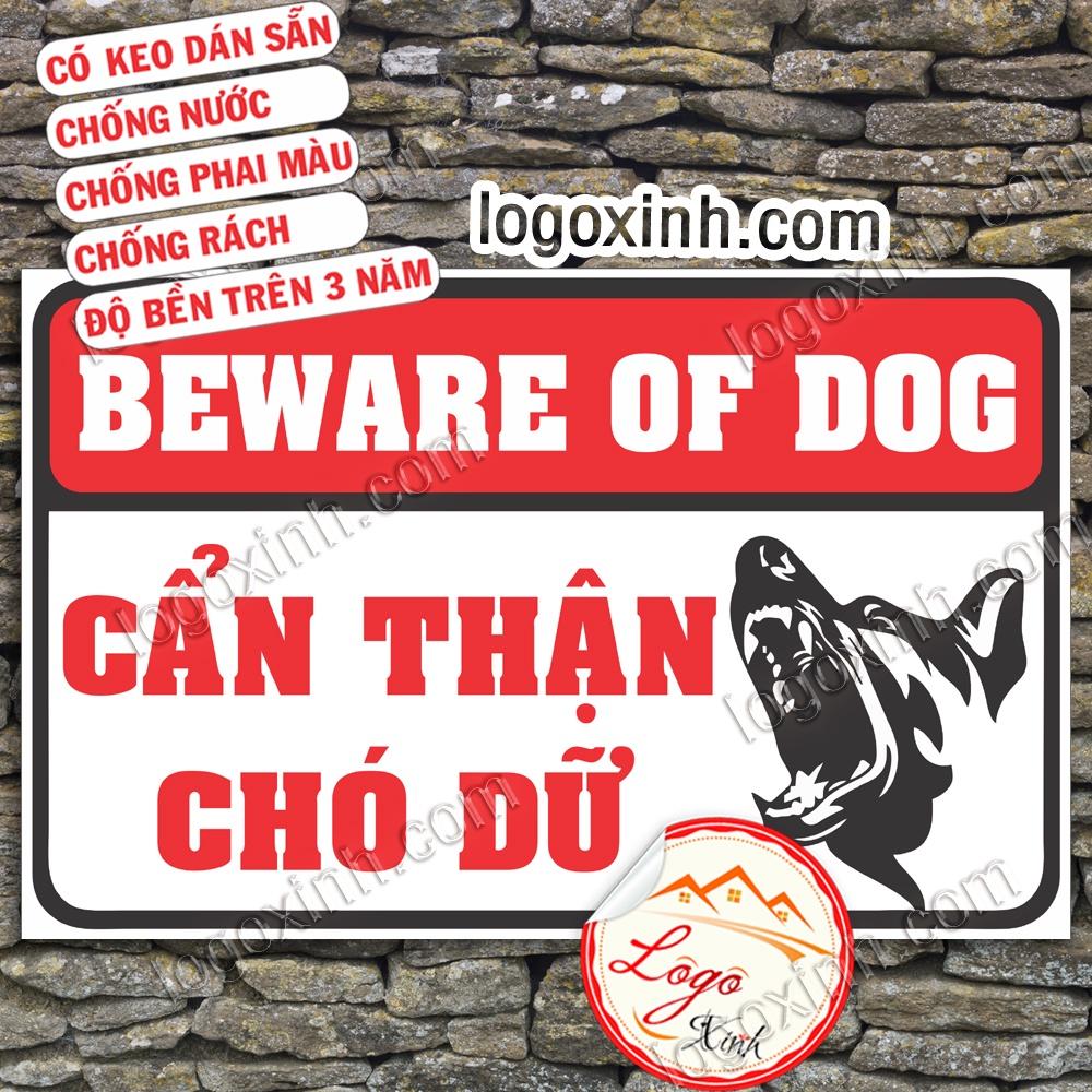LOGO TEM STICKER CẢNH BÁO CẨN THẬN NHÀ CÓ CHÓ DỮ, BEWARE OF DOG