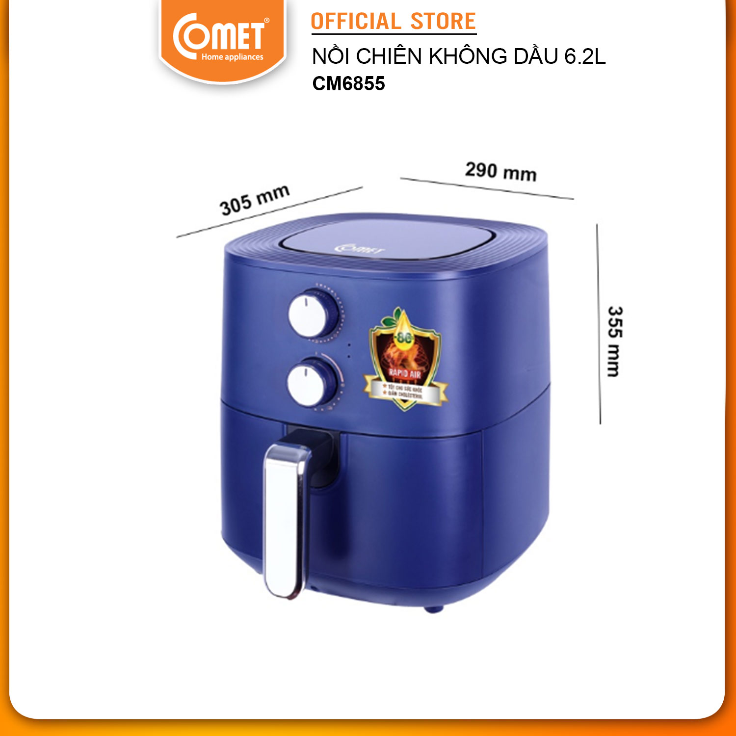 Nồi chiên không dầu 6L COMET - CM6855 - Hàng Chính Hãng