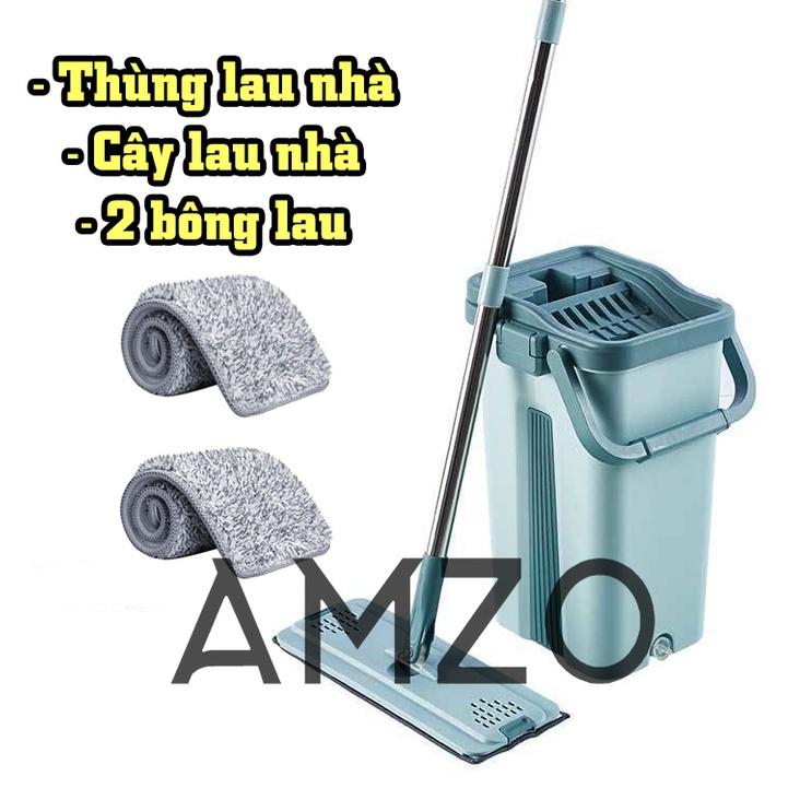 Bộ lau nhà tự vắt 2 ngăn 360 độ (kèm 2 bông lau) cao cấp AMZO