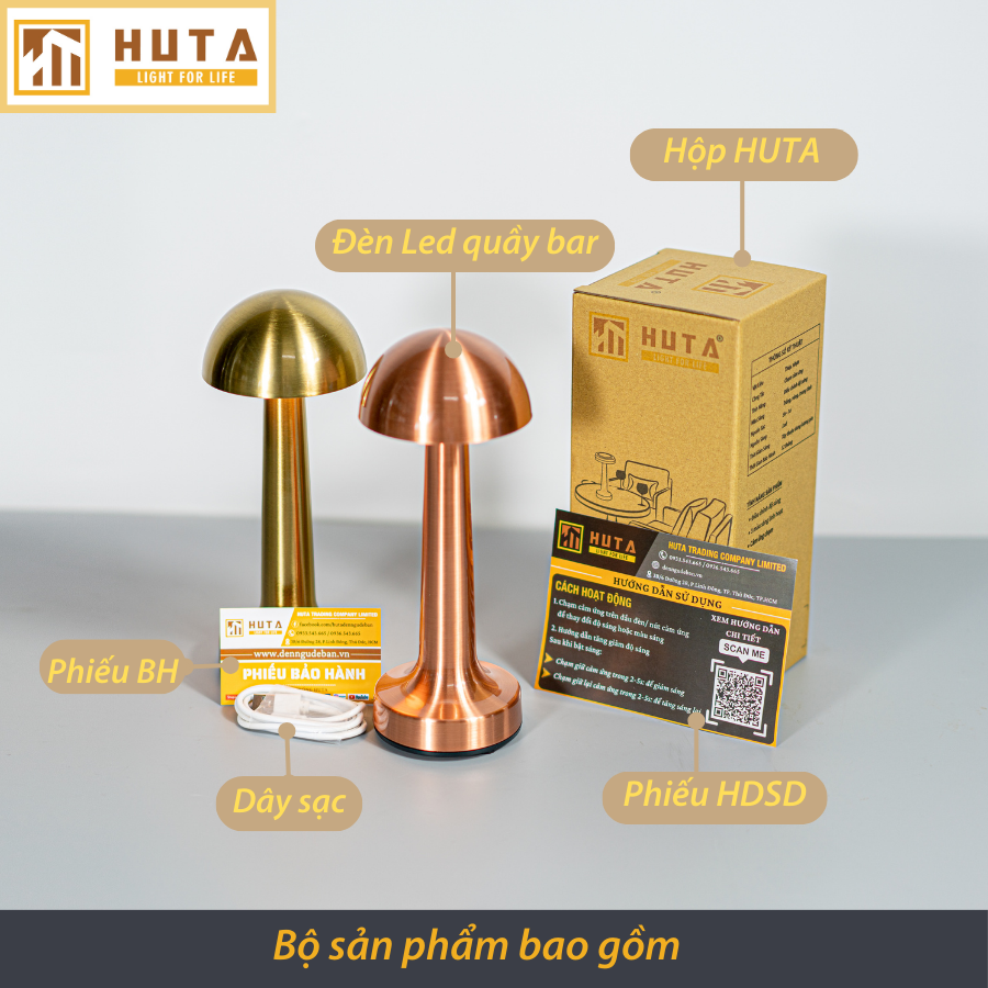 Đèn Led Quầy Bar Bàn Ăn Nhà Hàng HUTA RESNON Cảm Ứng Tích Điện USB Điều Chỉnh Ánh Sáng Vàng Trang Trí Quán Cà Phê Quán Bar