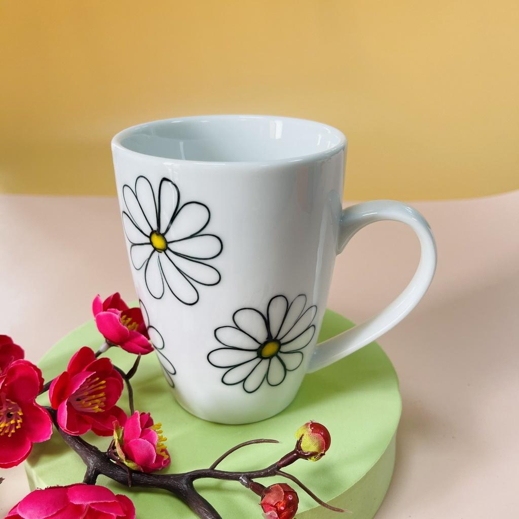 Ly Sứ Cao Cấp Họa Tiết Vẽ Tay Thủ Công Dễ Thương - Cốc Sứ Uống nước có Nắp Dung Tích 400ml