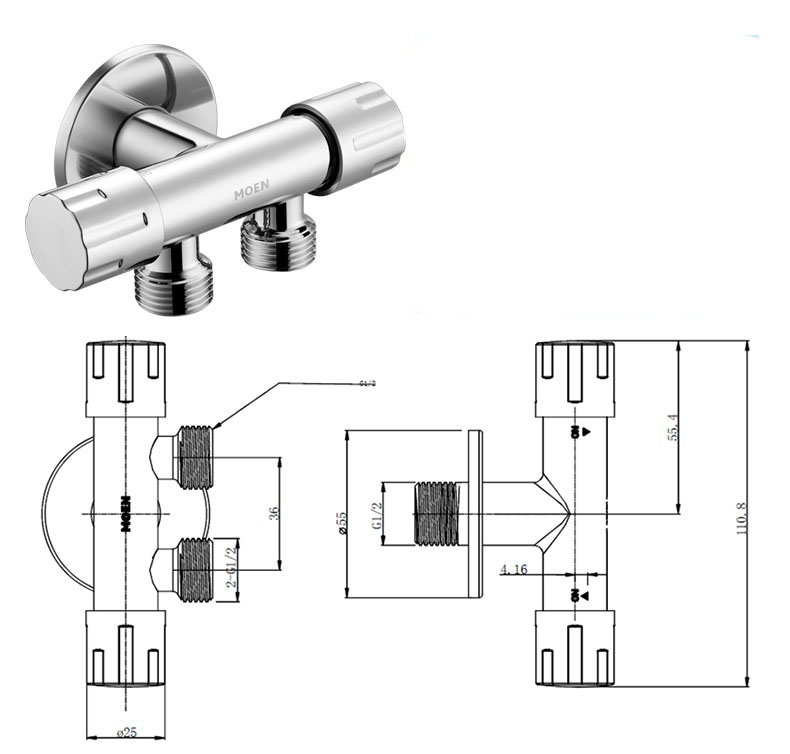 Van nước 2 đầu xả, 2 đầu khóa Moen - GN101333