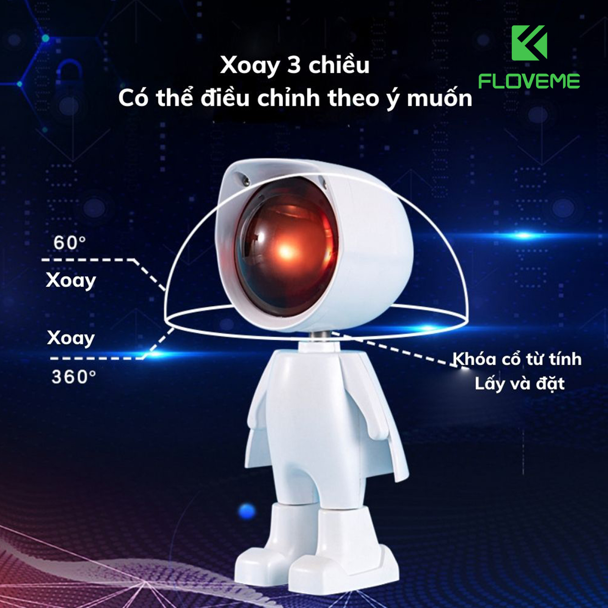 Đèn Hoàng Hôn FLOVEME , Đèn chiếu cầu vòng phi hành gia robot Màu Siêu Đẹp Dùng Quay Video livetream , Titok, chụp hình sống ảo - Hàng chính hãng