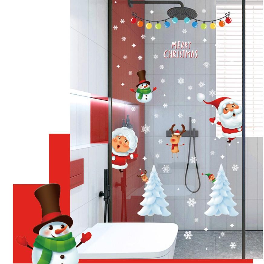 Decal trang trí Tường Noel - Ông Bà già Thông trắng đón lễ