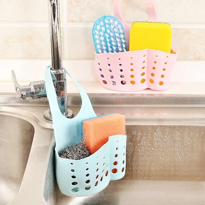 Giỏ Đựng Giẻ Lưới Rửa Bát Thoáng Mát - Giỏ Nhựa Treo Đồ Rửa Chén, Gắn Vòi Nước Bồn Rửa Có Móc Cài Quai