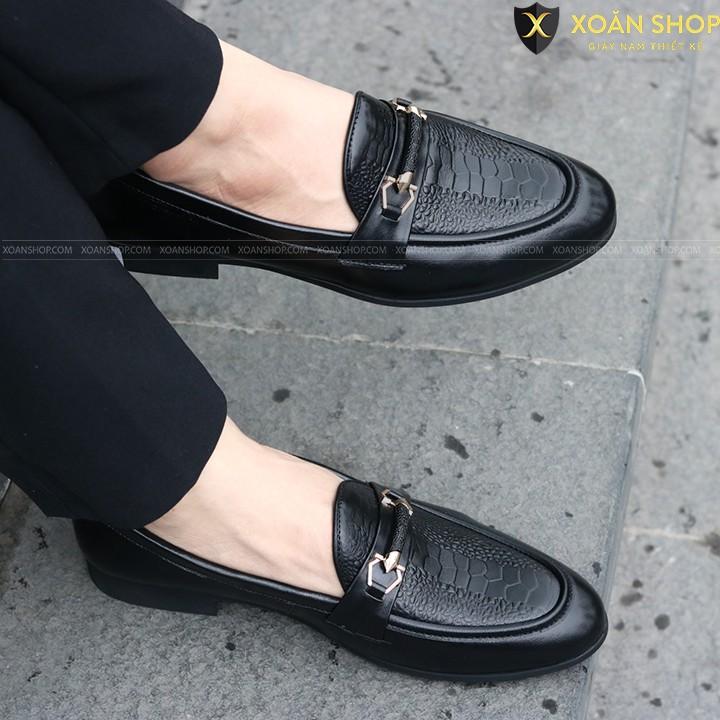 GIÀY LƯỜI NAM CÔNG SỞ - DA PU DẬP VÂN ĐÀ ĐIỂU- ĐẾ KHÂU - ĐẾ CAO 3CM-MÃ G004-1 MÀU ĐEN.