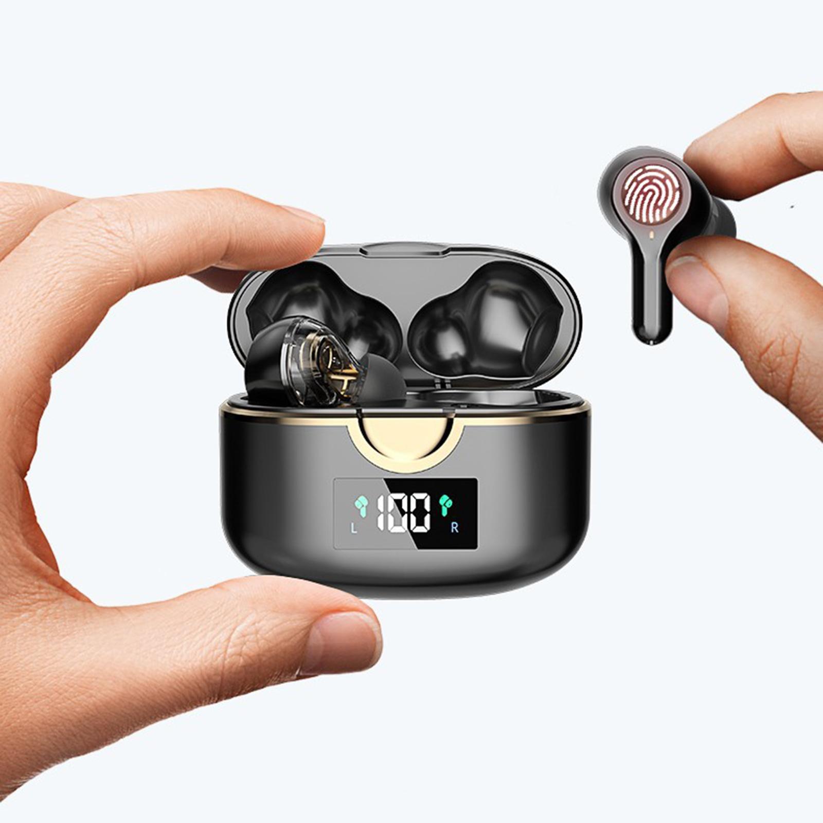 Bluetooth 5.0  Wireless Earbuds LED Screen Display Deep Bass for Workout Black