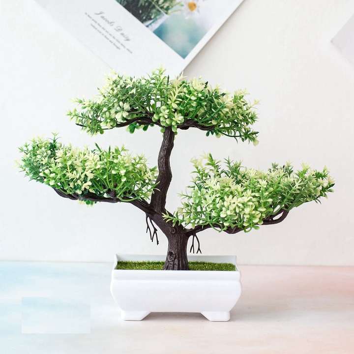 Chậu hoa bonsai nhựa 3 nhánh nhiều màu sắc trang trí bắt mắt