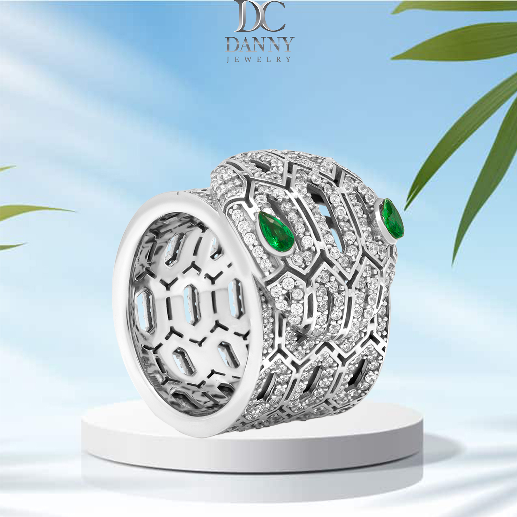 Nhẫn Danny Jewelry Bạc Thổ Nhĩ Kỳ Xi Rhodium Đính Đá CZ & Đá Zircon Biểu Tượng Rắn N0003TNK