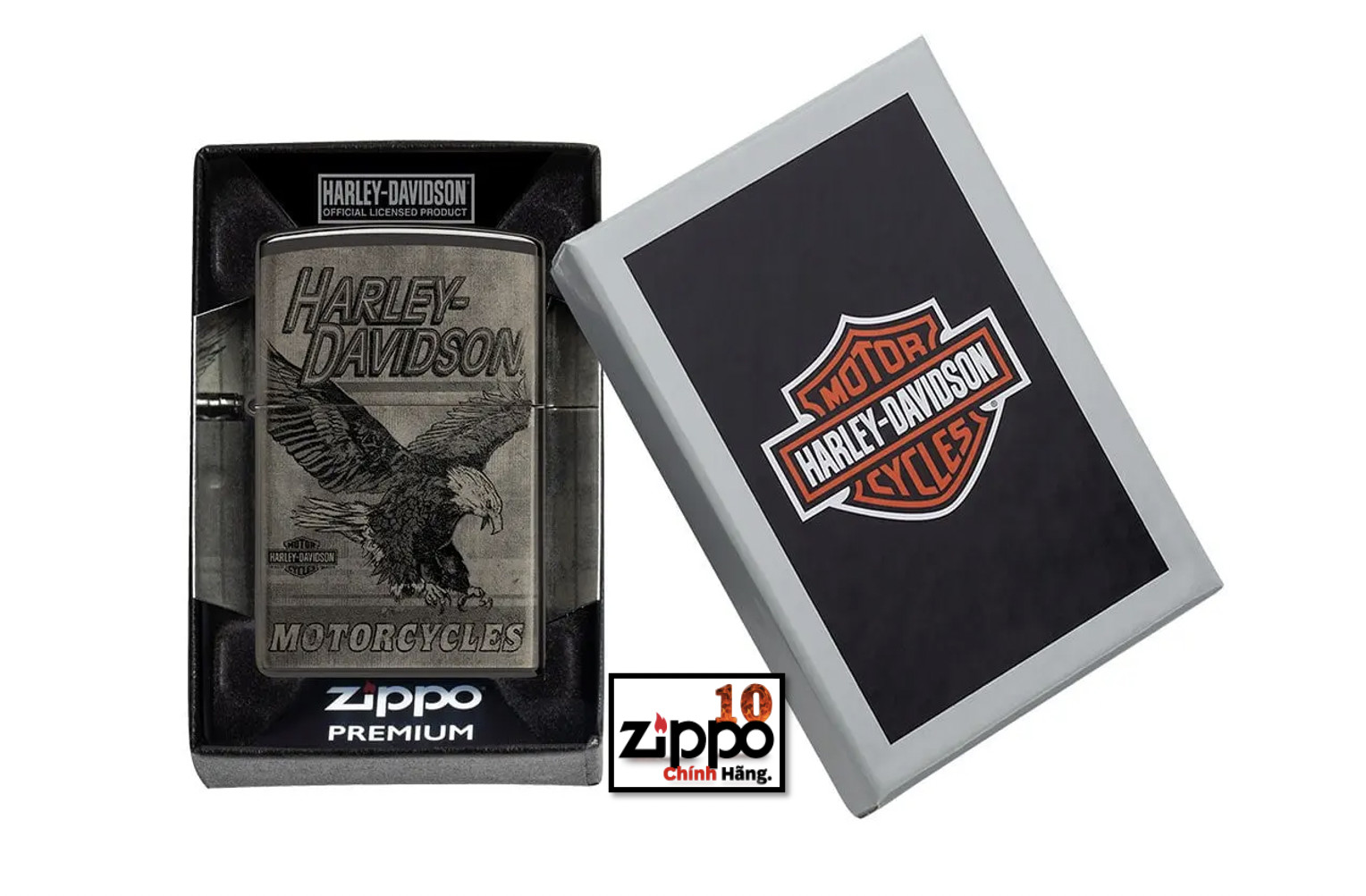 Bật lửa Zippo Harley-Davidson Eagle Photo Image 360° High Polish Black sku: 48360 - Chính hãng 100%