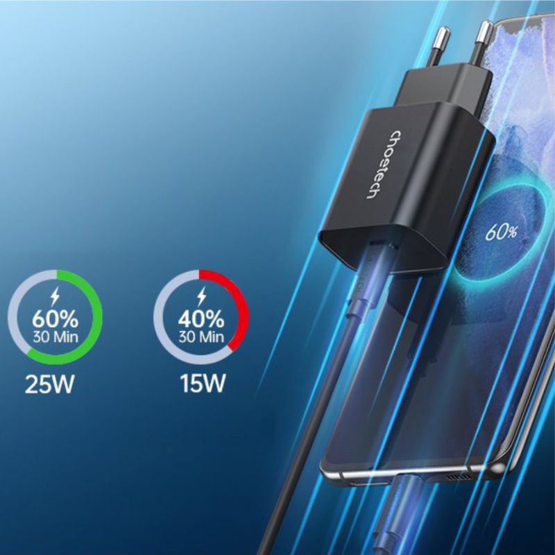 Củ sạc Choetech PD6003 nhanh Type C 25W (PD/ QC3.0 Quick charger, With Cable) - Hàng chính hãng