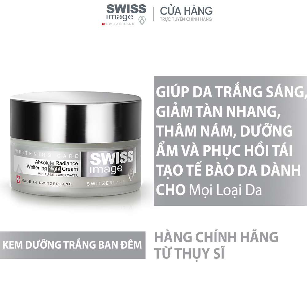 Bộ đôi dưỡng trắng da Swiss Image tinh chất và kem dưỡng trắng da ban đêm hỗ trợ giảm tàn nhang phục hồi da xỉn màu