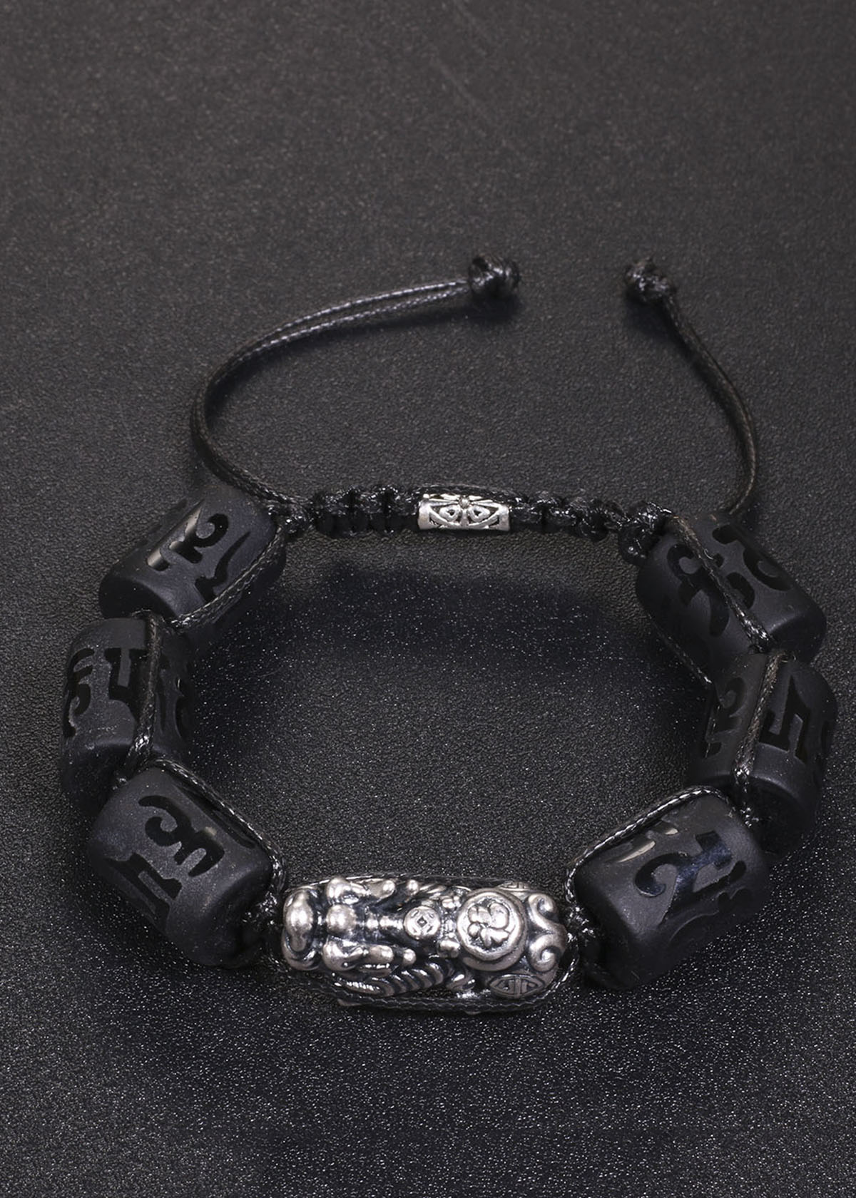 Vòng tay đá obsidian đốt trụ lục tự đại minh chú mix tỳ hưu bạc 16x12mm mệnh thủy, mộc - Ngọc Quý Gemstones