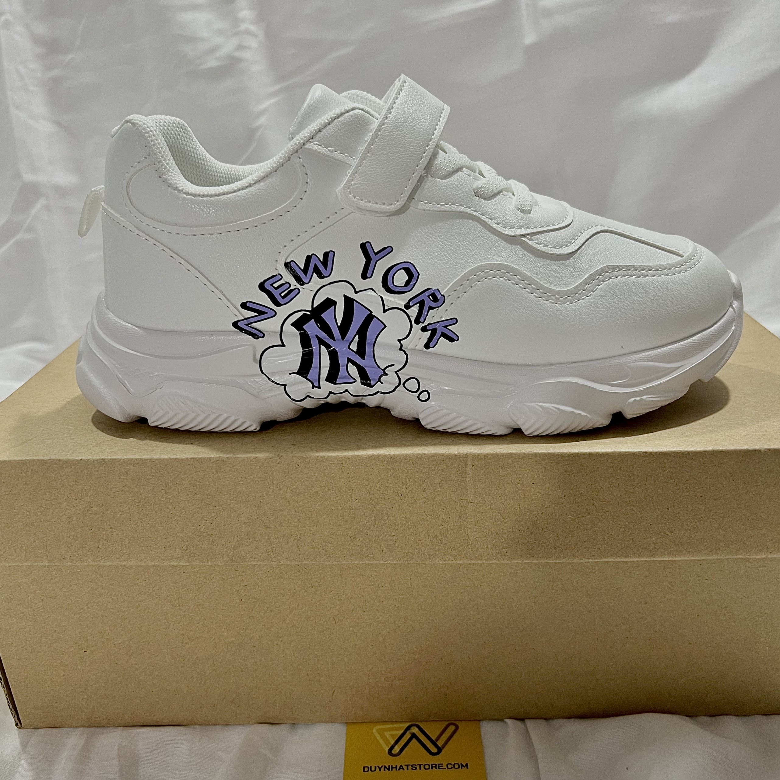 Giày Thể Thao Em Bé Gái Nữ Màu Trắng Full Duy Nhật Store Xinh Sang Size Lớn Uzzang Dây Dán Dễ Thương Sneaker Bata Chữ NY