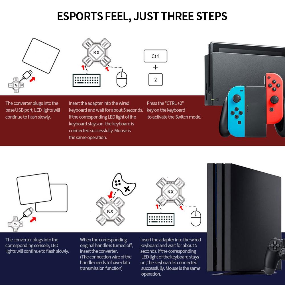 Bộ chuyển đổi KX dành cho bàn phím và chuột chơi game di động USB Thay thế cắm và chạy cho N Switch / Xbox One / PS4 / PS3