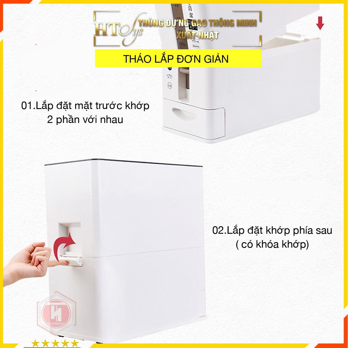 Thùng đựng gạo thông minh 12KG xuất Nhật - HT SYS -Chống côn trùng - Chống ẩm mốc - Chất lượng chuẩn Nhật