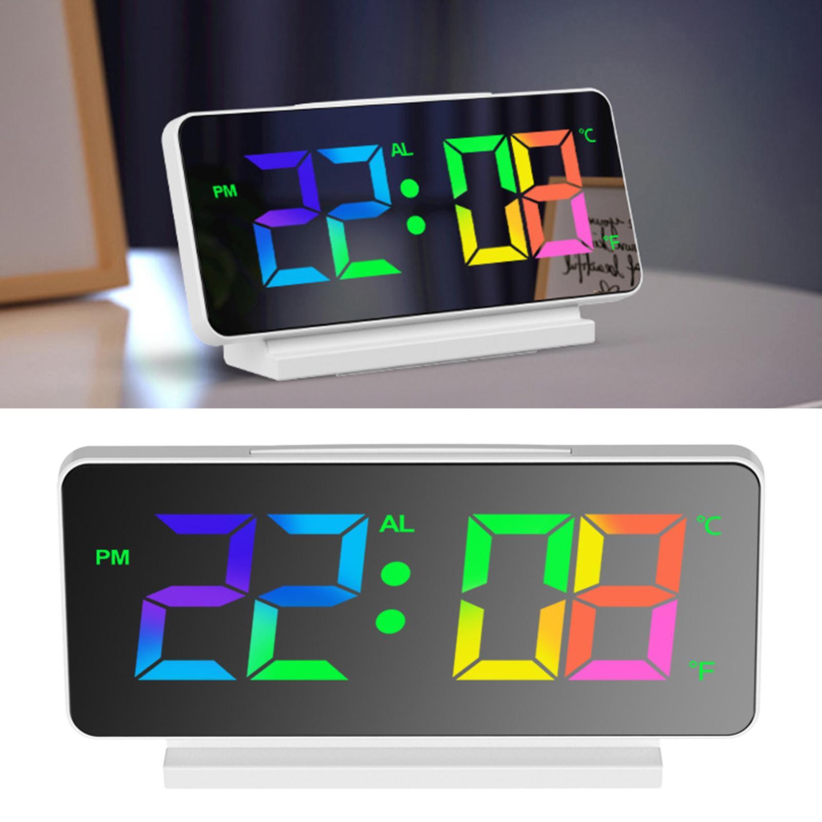 Colorful  Clock Large LED Display Table USB Calendar Seniors Bedroom