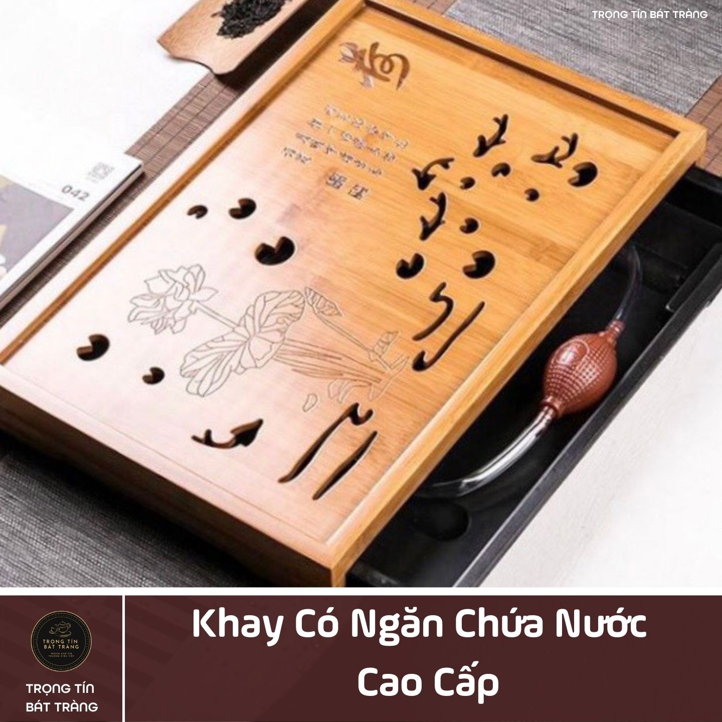 KT 38 Khay Trà Tre Cao Cấp Chữ Nhật Lớn Kích Thước 52*32*5
