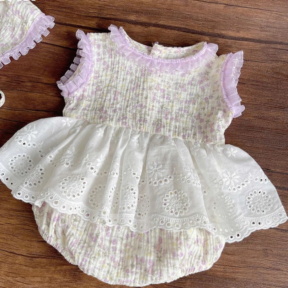 Set Body Váy Hoa Nhí Phối Ren Cho Bé Gái Sơ Sinh 1 2 Tuổi Từ 3-11kg Dành Cho Bé Gái