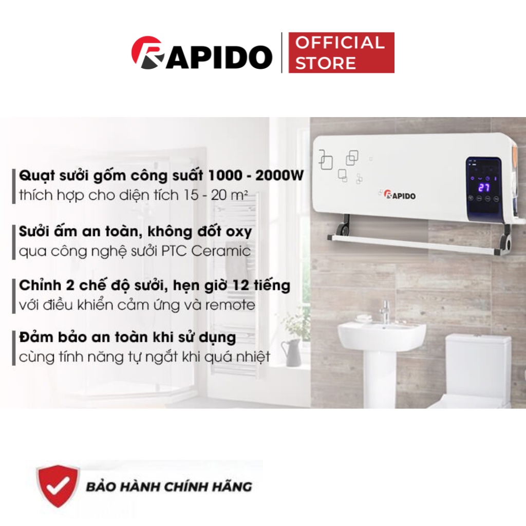 Máy sưởi gốm Rapido RCH2000-D- Hàng chính hãng