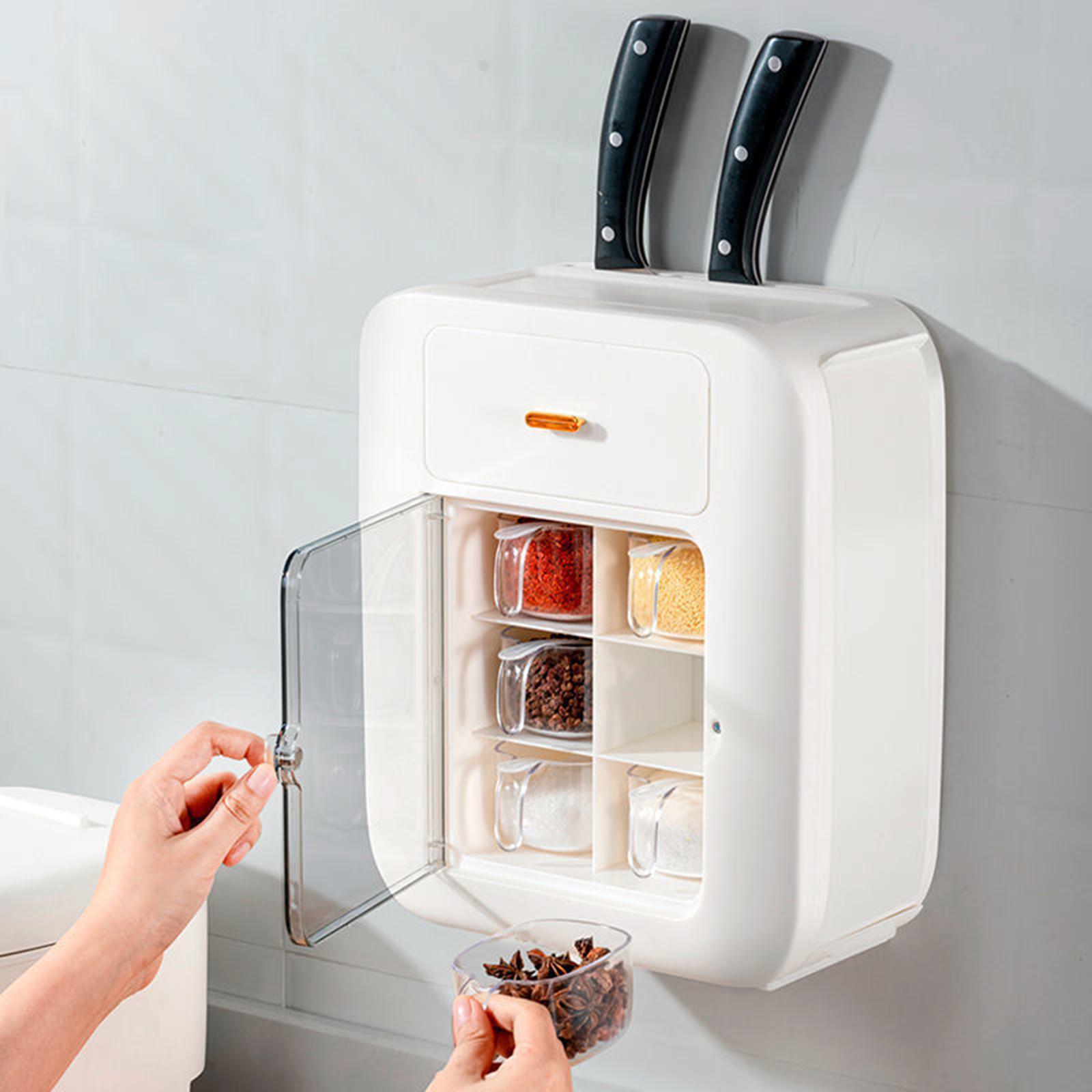 Wall Mount Spice Rack Seasoning Storage Box Kitchen Organizer Rack White