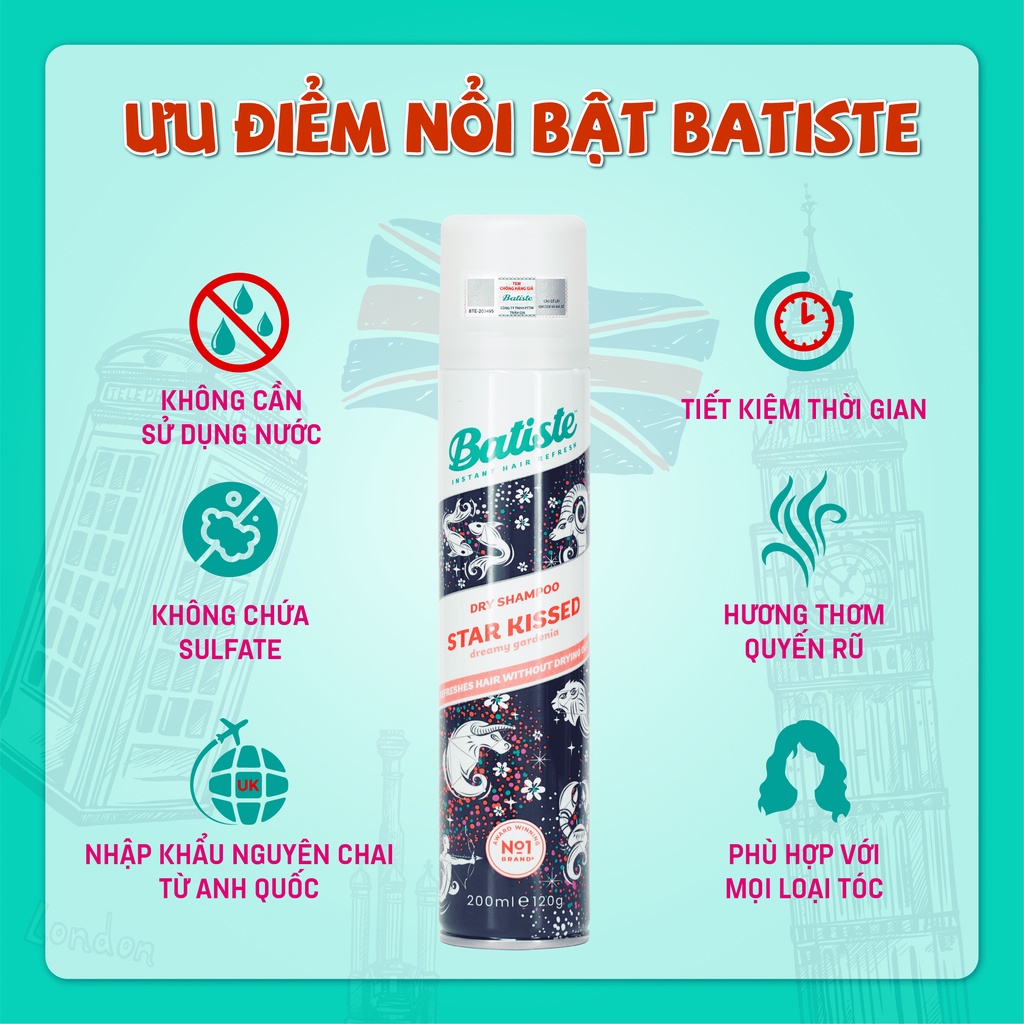 Dầu Gội Khô Batiste Star Kissed Hương Hoa Nhài Tây 200ml